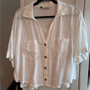 Zara White Linen Button-Down